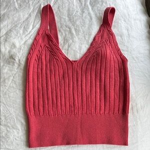 Aritzia pink/ coral Women's Red Ribbed Knit Top